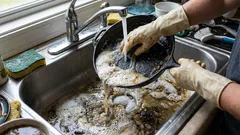 Spălarea manuală a vaselor poluează apa și solul.